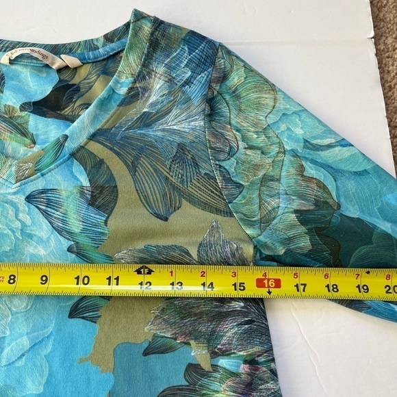 Soft Surroundings 3/4 Sleeve Blue Green Floral Top Size XS - Picture 4 of 7